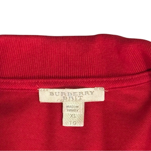 Burberry Brit Polo Shirt Blouse Top Red Check Trim XL Holiday Gift Ready Festive - Picture 3 of 6